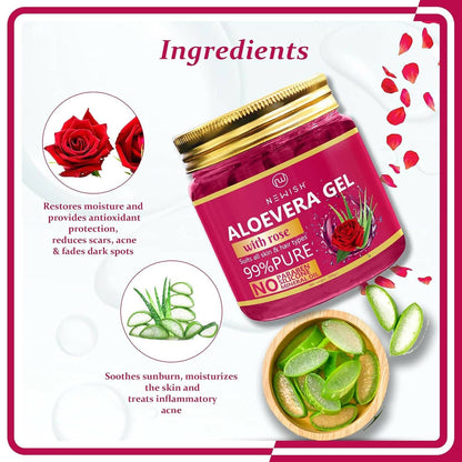 NEWISH Aloe Vera Gel With Natural Rose Fragrance For Hair And Face Massage Gel (200 GM) - HalfPe