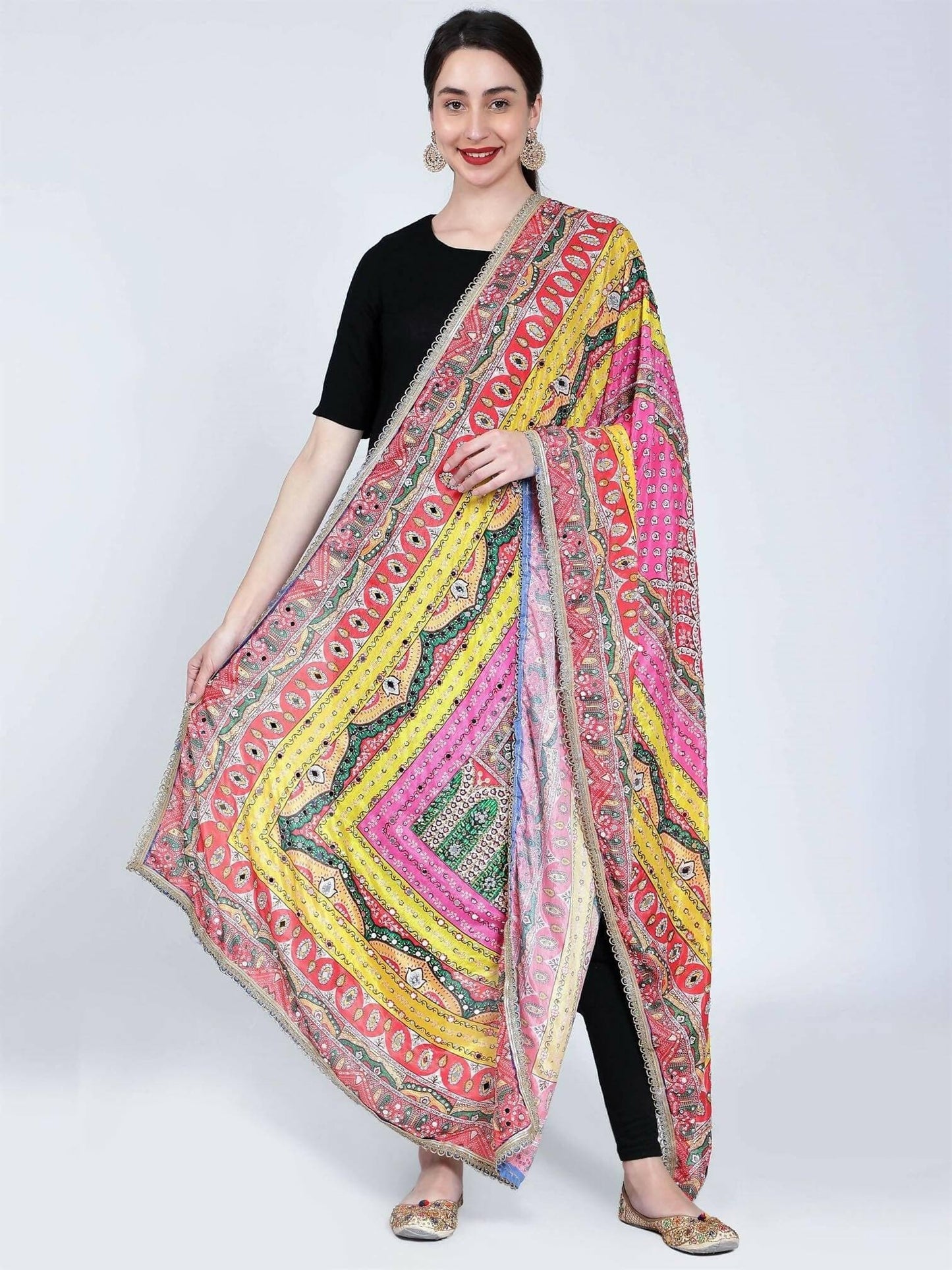 Chiffon Pakistani Dupatta with Mirror Work (Digital Print ) - HalfPe