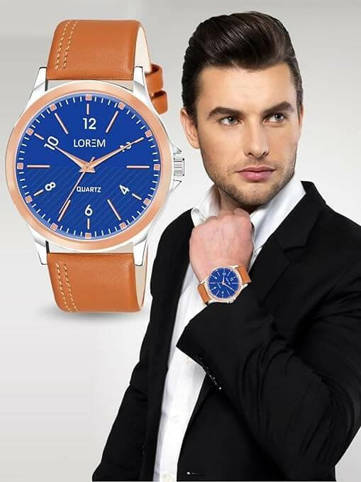 LOREM Blue Stylish Dial Analog Watch For Men LR95 - HalfPe