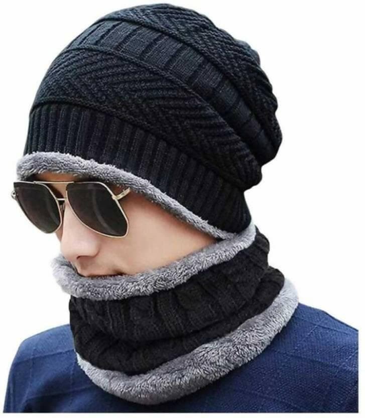 Warm Winter Beanie Hat & Scarf Gloves Set Stylish Knit Skull (unisex) - HalfPe