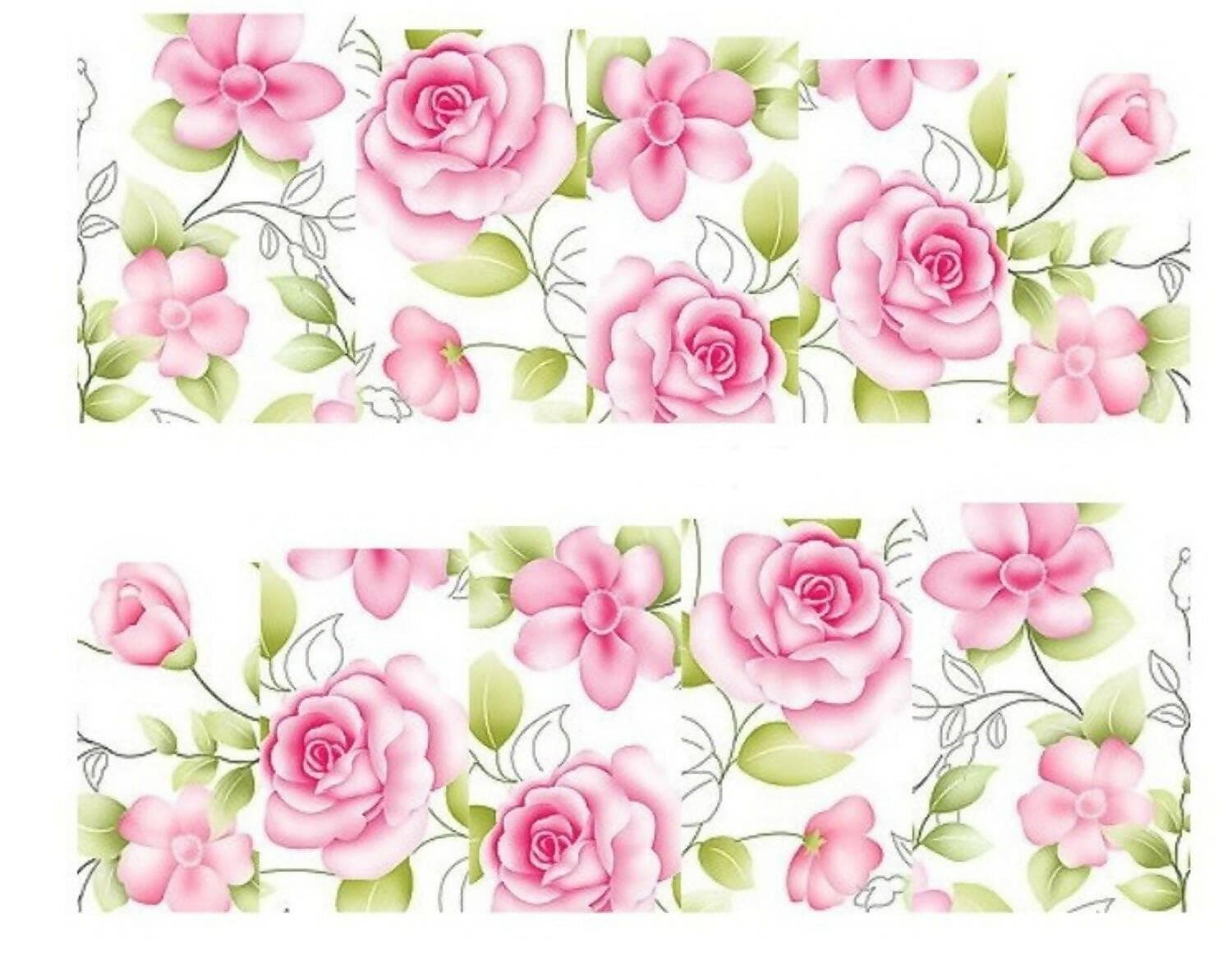 SENECIO Lovely Pink Rose French Nail Art Manicure Decals Water Transfer Stickers (2 Sheets) - HalfPe