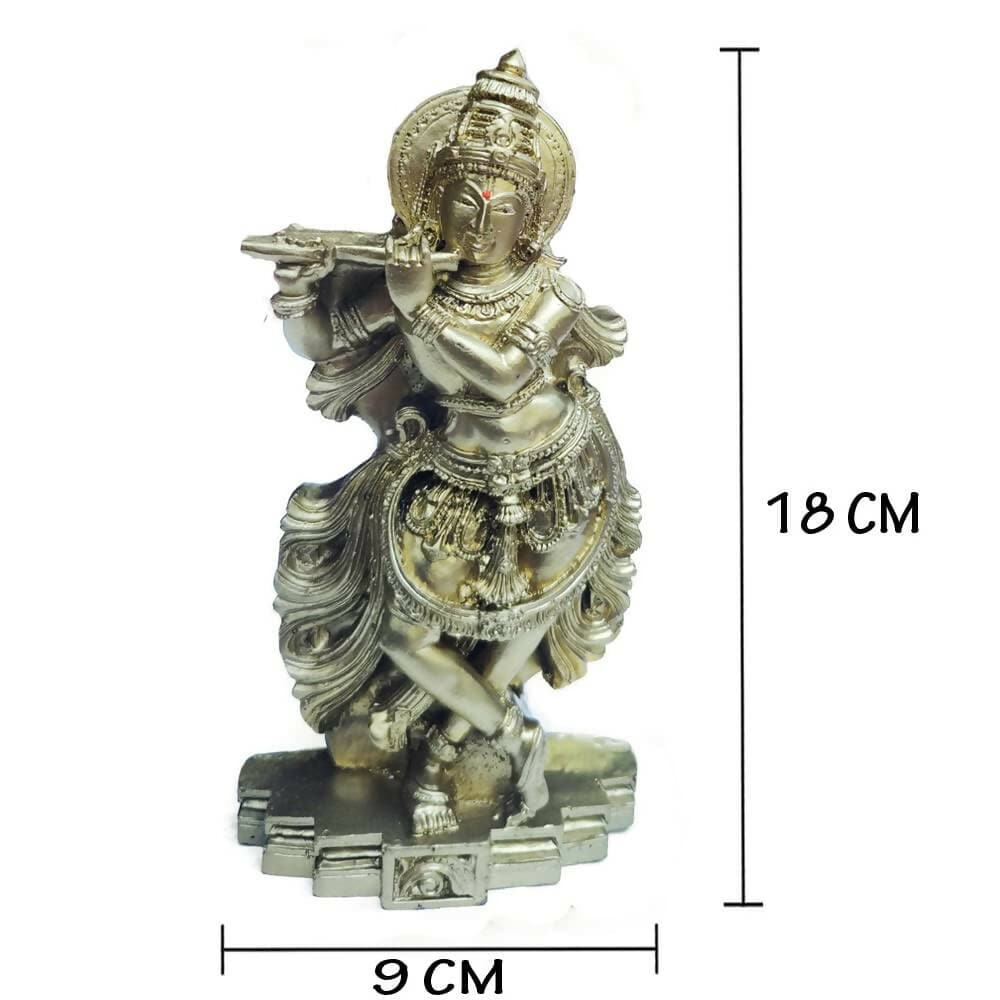 Mats Avenue Poly Marble Lord shri Krishna Playing Flute Standing Idol (9x18 CM) - HalfPe