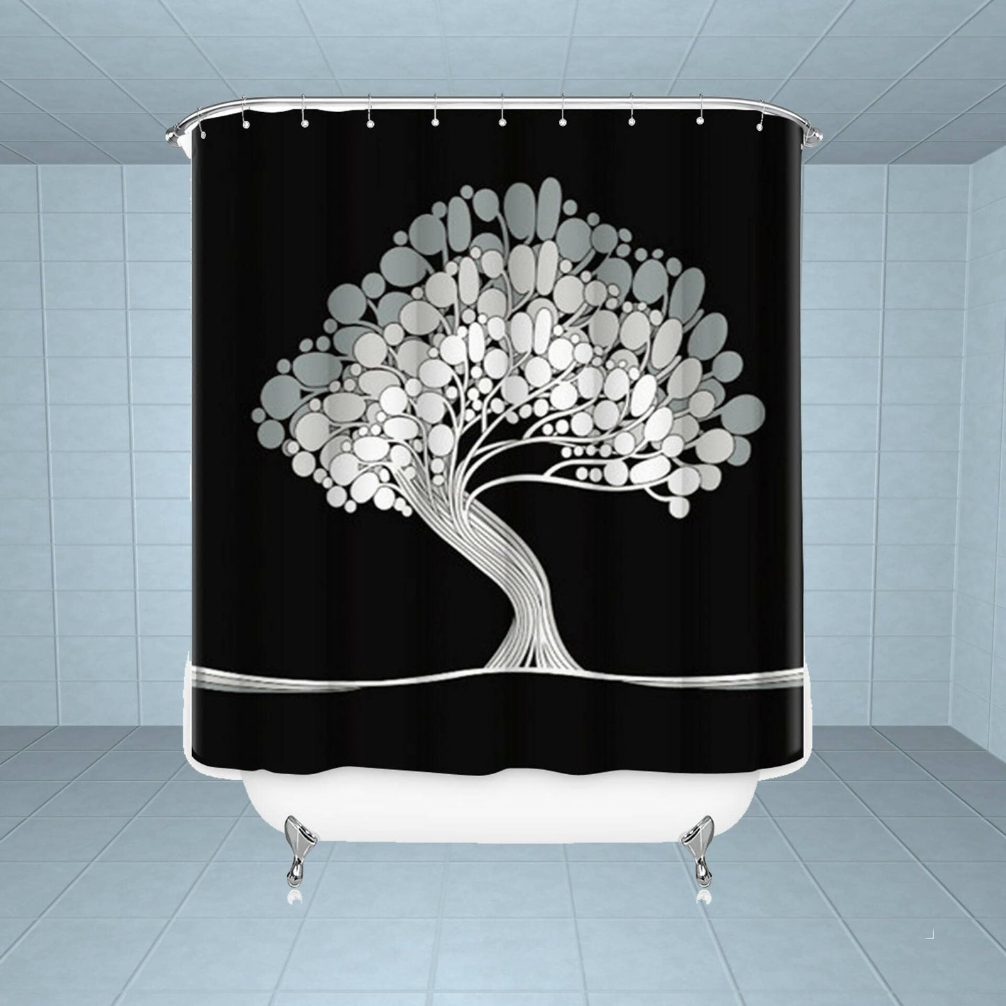 Lushomes shower curtain, Positive Printed, Polyester waterproof 6x6.5 ft with hooks, non-PVC, Non-Plastic, For Washroom, Balcony for Rain, 12 eyelet & 12 Hooks (6 ft W x 6.5 Ft ) - HalfPe