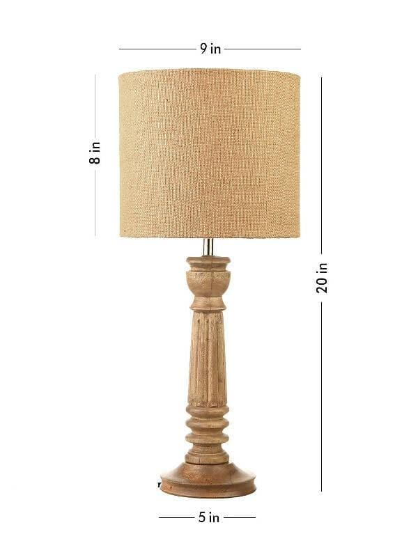 Green Girgit Pillar Brown Lamp With Brown Jute Shade - HalfPe