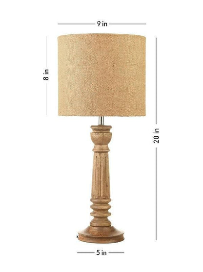 Green Girgit Pillar Brown Lamp With Brown Jute Shade - HalfPe