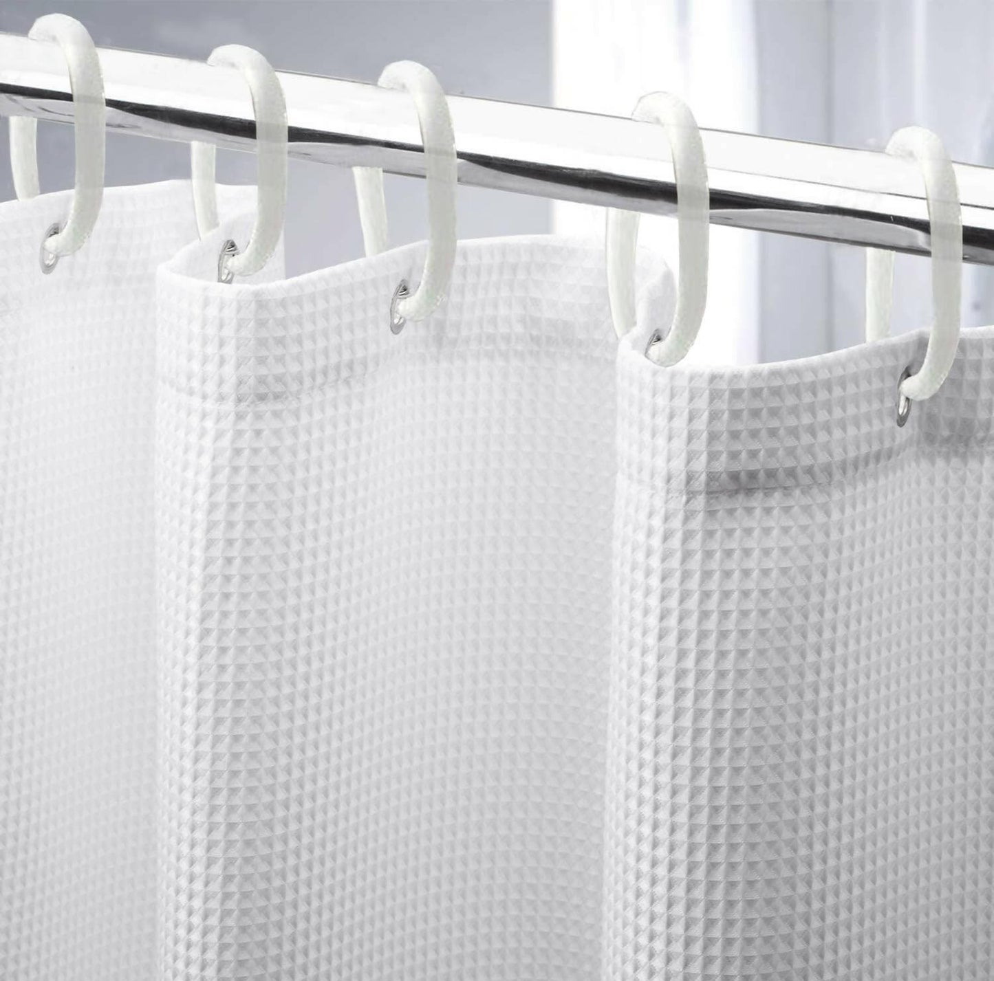 Lushomes Waffle Weave Shower Curtains, Waterproof Bathroom curtain, Thick Fabric, White, 12 Rust-Resistant Grommets 12 Plastic C Ring Hooks, Hotel Quality, Washable Polyester(72' x 78", Non-PVC) - HalfPe