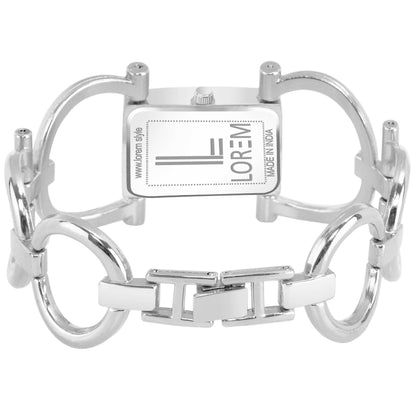 LOREM Silver Trending Square Braclet Analog Watch For Women LR297 - HalfPe