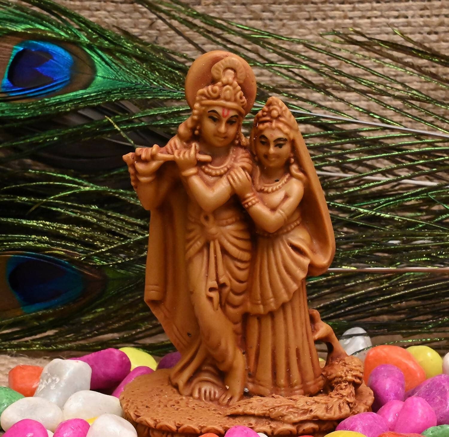 KariGhar Resin Radhakrishna Idol for Home, Living Room, Housewarming, Puja Room, Decoration and Gifting, Brown - HalfPe