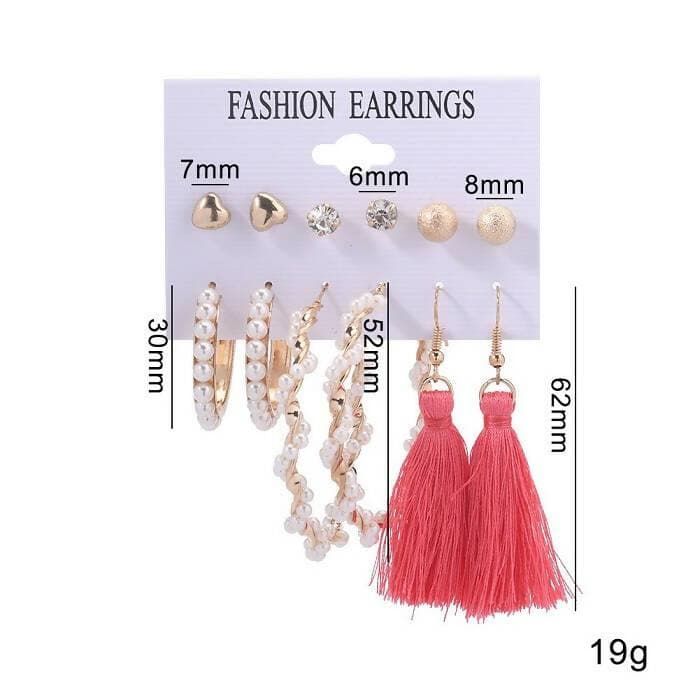 Pinapes Latest Stylish Combo Design Pairs Metal Earrings With Red Threads - HalfPe