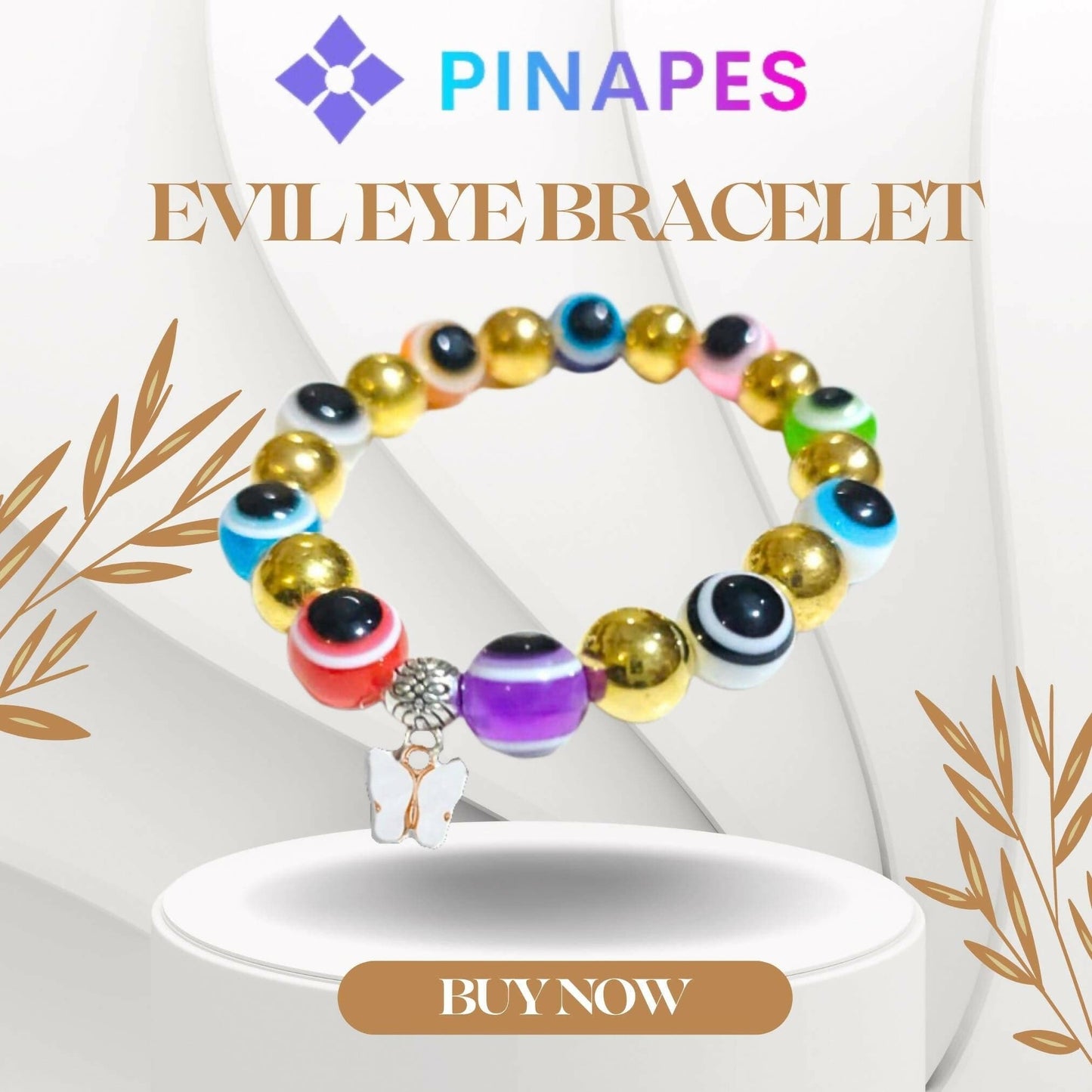 Pinapes white Butterfly Beads and Evil Eye Charm Bracelet A Must-Have for Fashionable and Superstitious Women (multi color) - HalfPe