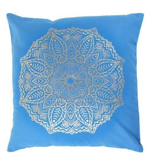 Lushomes Cushion covers 16 inch x 16 inch, Sofa Cushion Cover, Foil Printed Sofa Pillow Cover, festive cushion covers (Size 16 x 16 Inch, Set of 2, Blue) - HalfPe