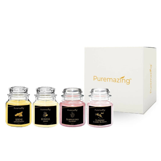 Puremazing Soy Wax Candle Premium Gift Set (Cherry Blossom, Raspberry, Sandalwood, Jasmine) (Pack of 4) - HalfPe