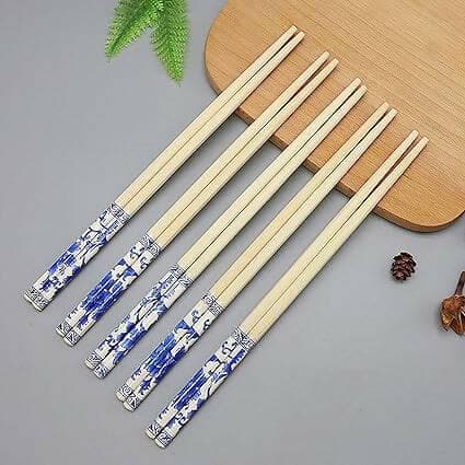 Natural Bamboo Reusable Chopsticks for Sushi, Noodles, Fried Rice (24 cm)(5PAIRS) - HalfPe