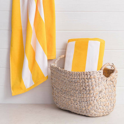 Lushomes Beach Swimming Yellow & White Cabana Cotton Stripe Pool Towel - HalfPe