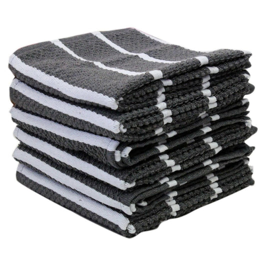 Lushomes Kitchen Cleaning Cloth, Terry Cotton Dish Machine Washable Towels for Home Use, 6 Pcs Grey Stripes Hand Towel, Pack of 6 Towel, 18x26 Inches, 360 GSM (45x65 Cms, Set of 6, ) - HalfPe