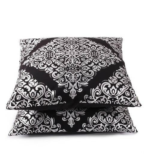 Lushomes Cushion covers 16 inch x 16 inch, Sofa Cushion Cover, Foil Printed Sofa Pillow Cover, festive cushion covers (Size 16 x 16 Inch, Set of 2, Black) - HalfPe