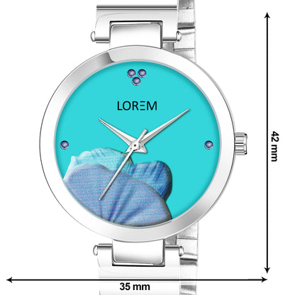 LOREM Sky Blue Flower Designer Analog Watch For Women LR310 - HalfPe