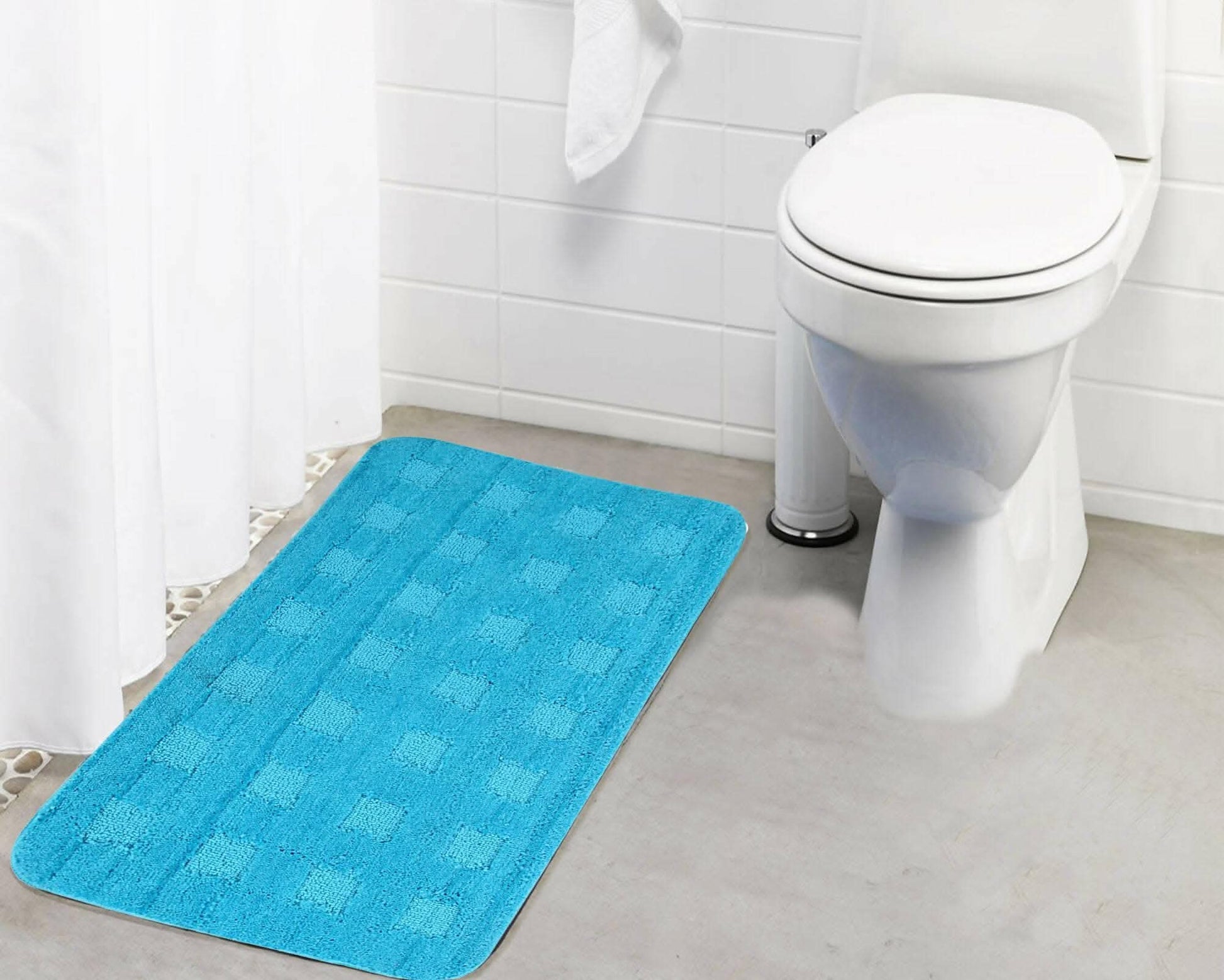 Lushomes Bathroom Mat, 1200 GSM Floor Mat with High Pile Microfiber, mat for bathroom floor with Anti Skid Latex Backing, floor mats for home, non slip (19 x 30 Inch, Single Pc, Navy Blue) - HalfPe