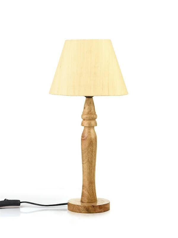 Green Girgit Round Brown Lamp With Taper Off White Cotton Shade - HalfPe