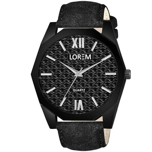 LOREM Black 3d embossed Dial Analog Watch For Men LR82 - HalfPe