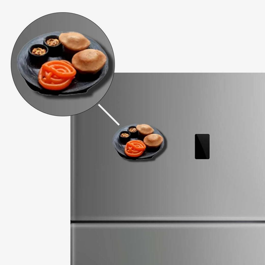 Aloo Puri and Jalebi Plate Miniature Food Fridge Magnet - HalfPe