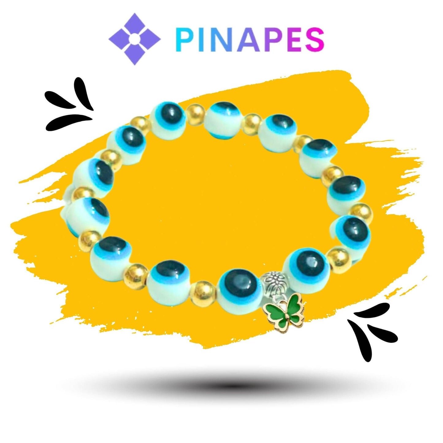 Pinapes artisanal beaded bracelet with tiny butterfly charms, “Nature’s Beauty” (light blue) - HalfPe