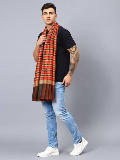 Stylish Check Shawl For men (Orange) - HalfPe