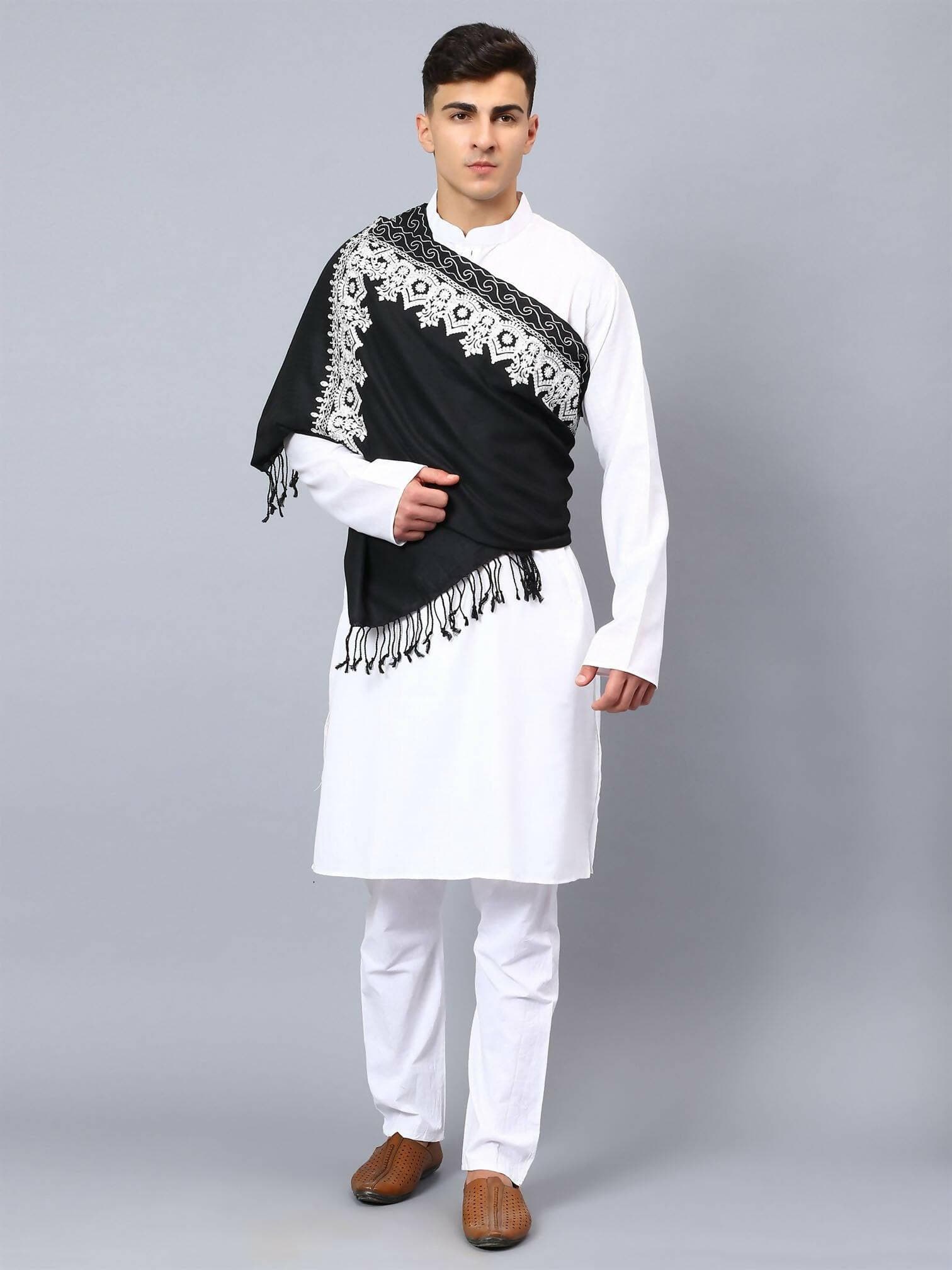 Black White Embroidered Stole - HalfPe