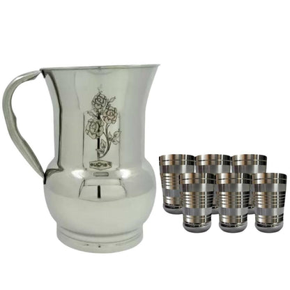 SHINI LIFESTYLE Stainless Steel Jug with Steel Glass Set 7pc - HalfPe