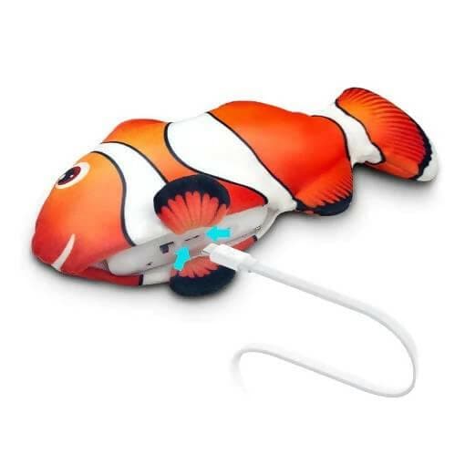 pet gains PGQ 30 cm Flopping Clownfish Cat Toy - USB Rechargeable Battery - HalfPe