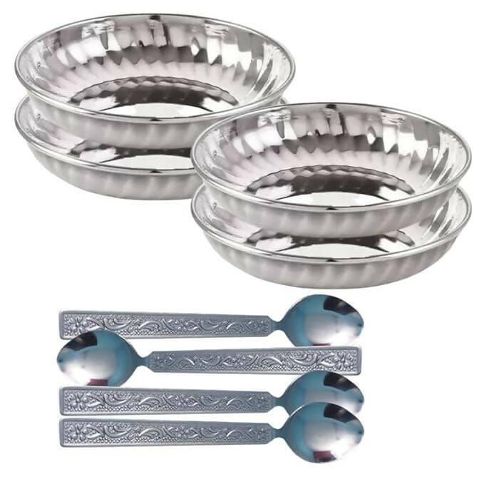 SHINI LIFESTYLE Steel Bowl Set, Steel Plate, with Spoon Set (8) - HalfPe