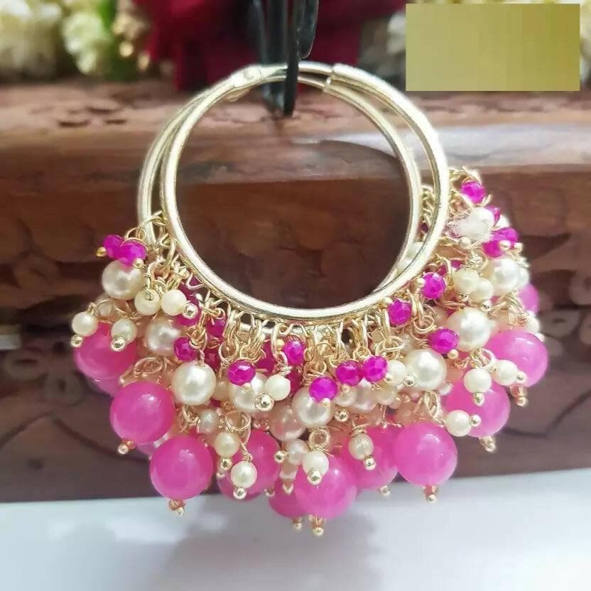 Ethnic crystal bali earrings | MANATH(Baby Pink ) - HalfPe