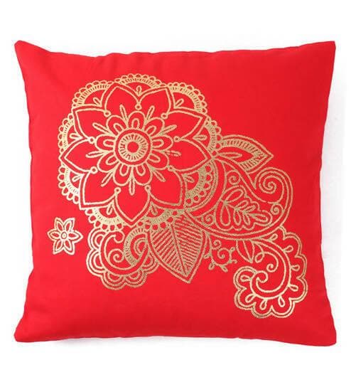 Lushomes Cushion covers 16 inch x 16 inch, Sofa Cushion Cover, Foil Printed Sofa Pillow Cover, festive cushion covers (Size 16 x 16 Inch, Set of 2, Red) - HalfPe