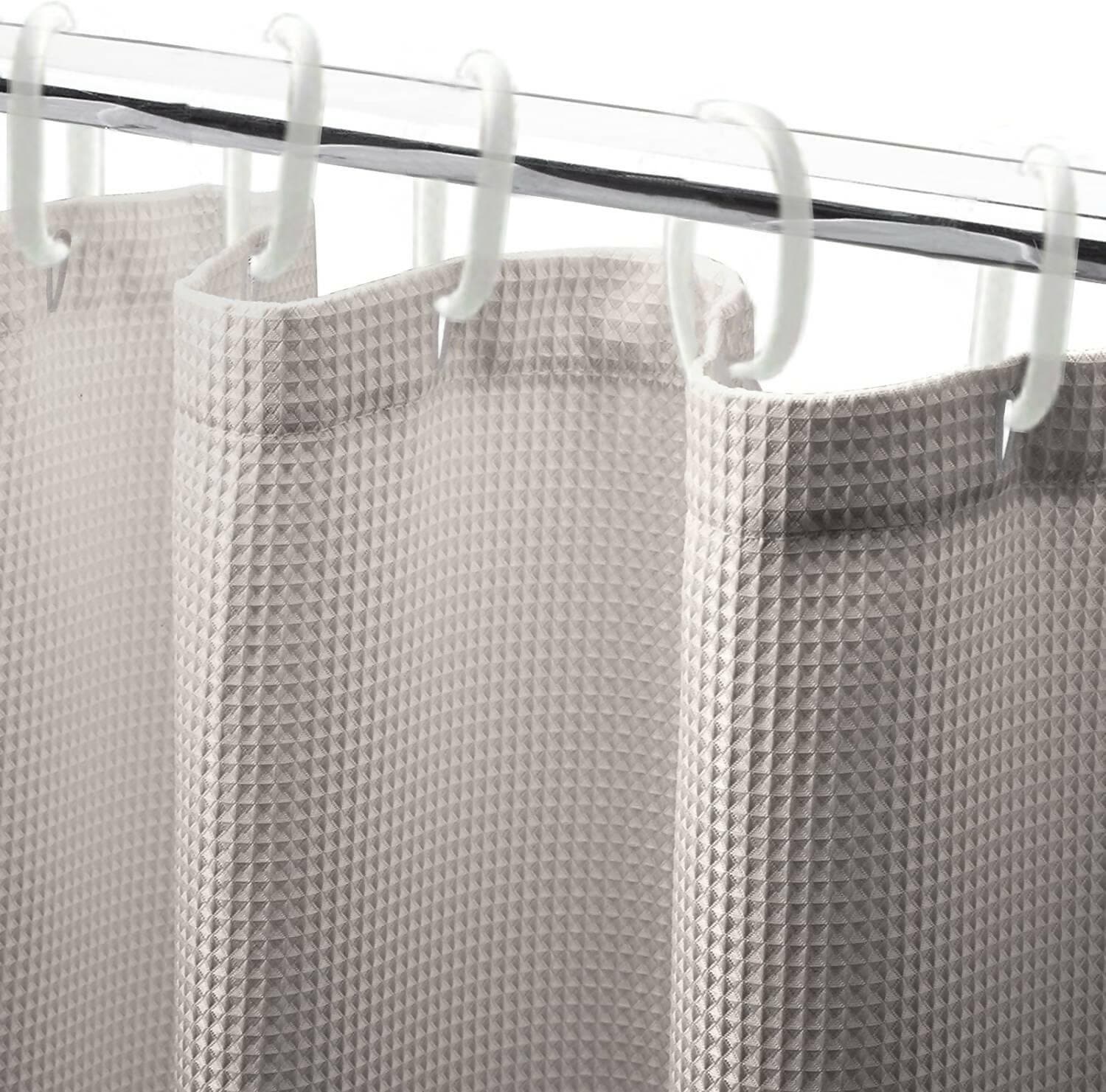 Lushomes Waffle Weave Shower Curtains , Bath Cloth, Waterproof Bathroom, Thick Heavy Duty Fabric, Grey, 12 Plastic C Ring Hooks, Hotel Quality, Washable Polyester (72'x72", Non-PVC) - HalfPe