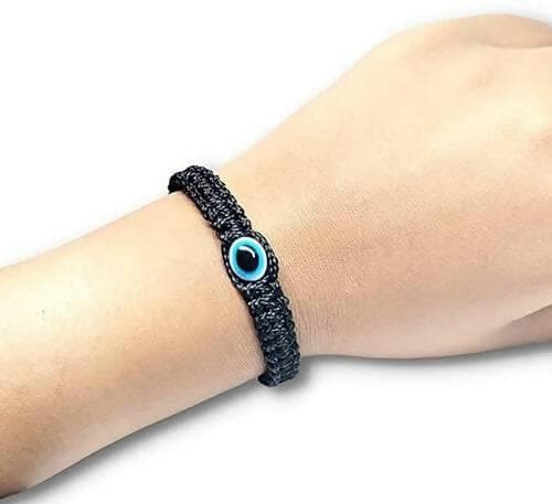 SENECIO Pack Of 2 Black Evil Eye Threaded & Beaded Handmade Lucky Charm Protection Bracelet Set Nazar Battu For Men & Women - HalfPe