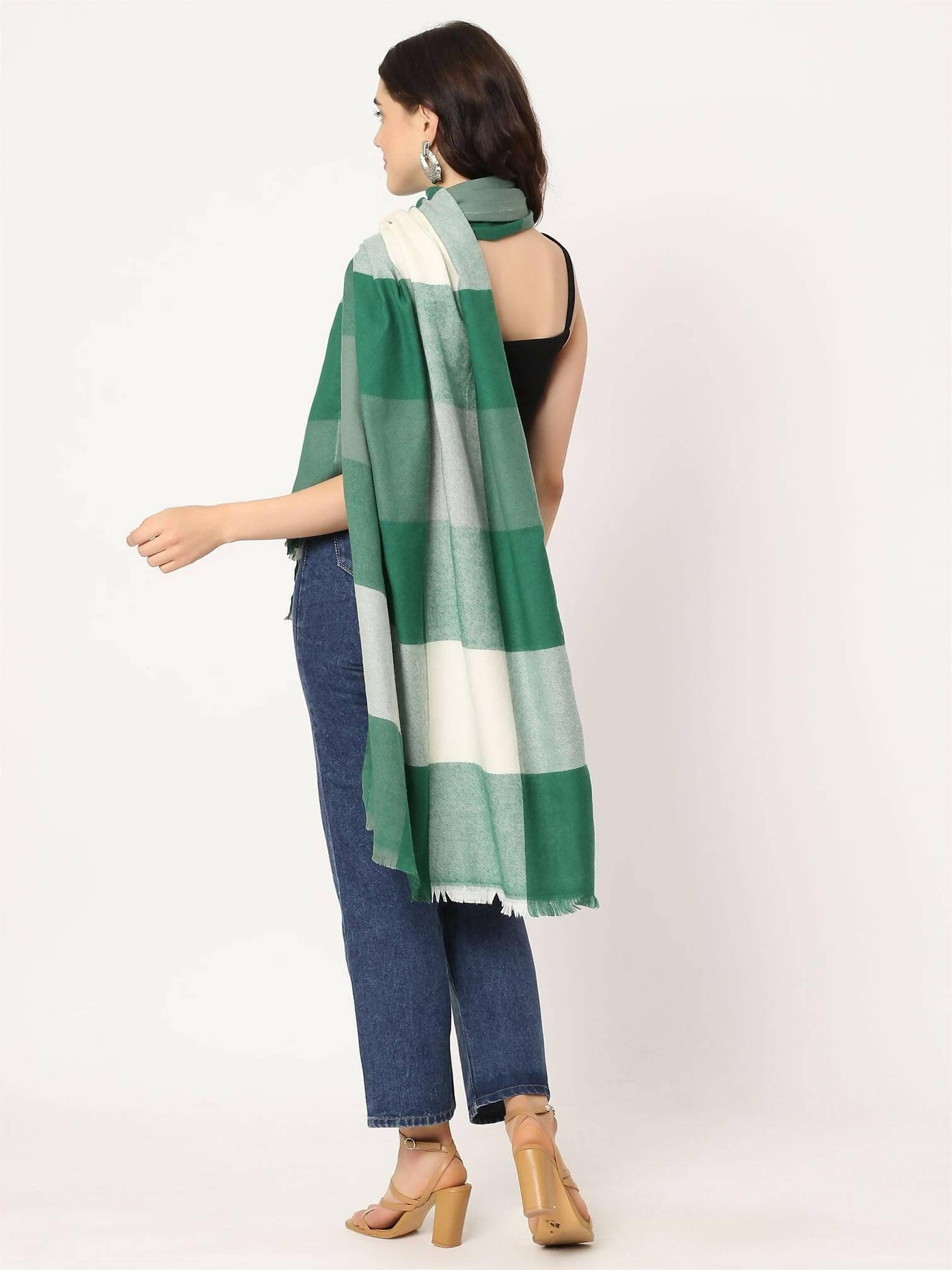 Bottle Green and White Pashmina Stole for women - HalfPe