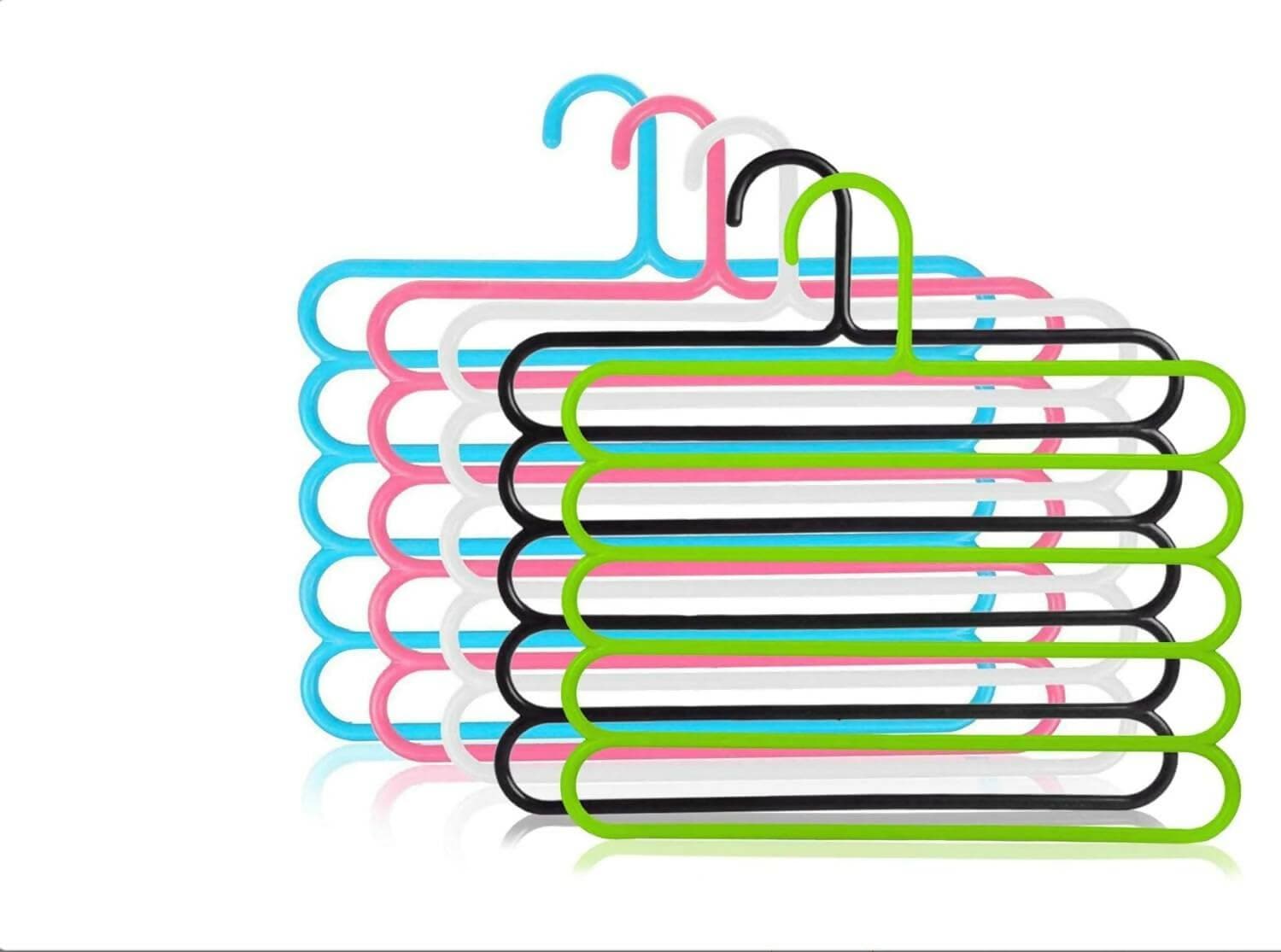 Plastic 5 Layer Multipurpose Clothes Hanger, Set of 5 (Multicolour) - HalfPe