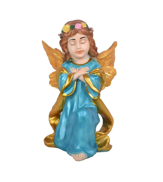 KariGhar Resin Blue Fairy Statue with Wings on One Knee Catholic Idol for Home Decoration, (Blue, 8.5 Inches) - HalfPe