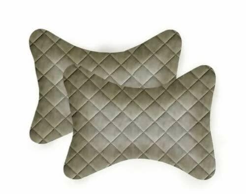 Lushomes Car Neck Rest Pillow, Foam Seat Support, Premium Quilted Velvet Support for Neck, Cervical, Head and Avoids Pain, Set of 2 Pcs, 6x10 Inches, Grey - HalfPe