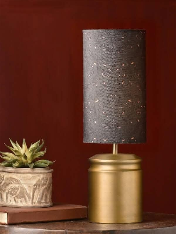 Metal Golden Table Lamp With Dark Forest Shade - HalfPe