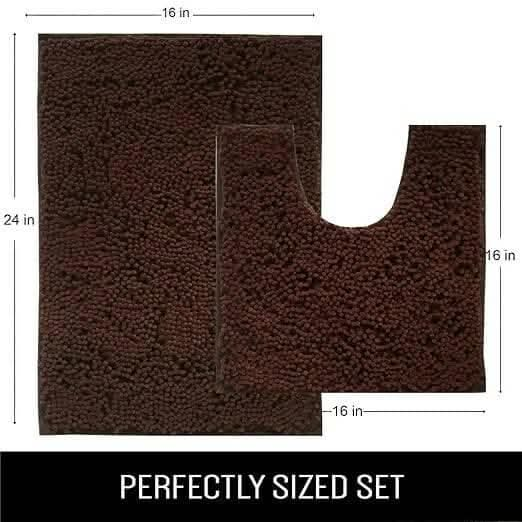 Lushomes Bathroom Mat, 2200 GSM Floor Mat with High Pile Microfiber, anti skid mat with Contour footmat Anti Slip (Bathmat Size 16 x 24 Inch, Contour Size 16 x 16 Inch, Single Pc, Dark Brown) - HalfPe