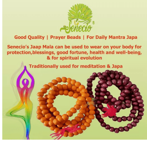 SENECIO 2Pack Orange & Deep Brown Tulsi Jaap Mala Wearable Wooden Handmade 108 Beads Original For Pooja Mantra Rosary Garland - HalfPe