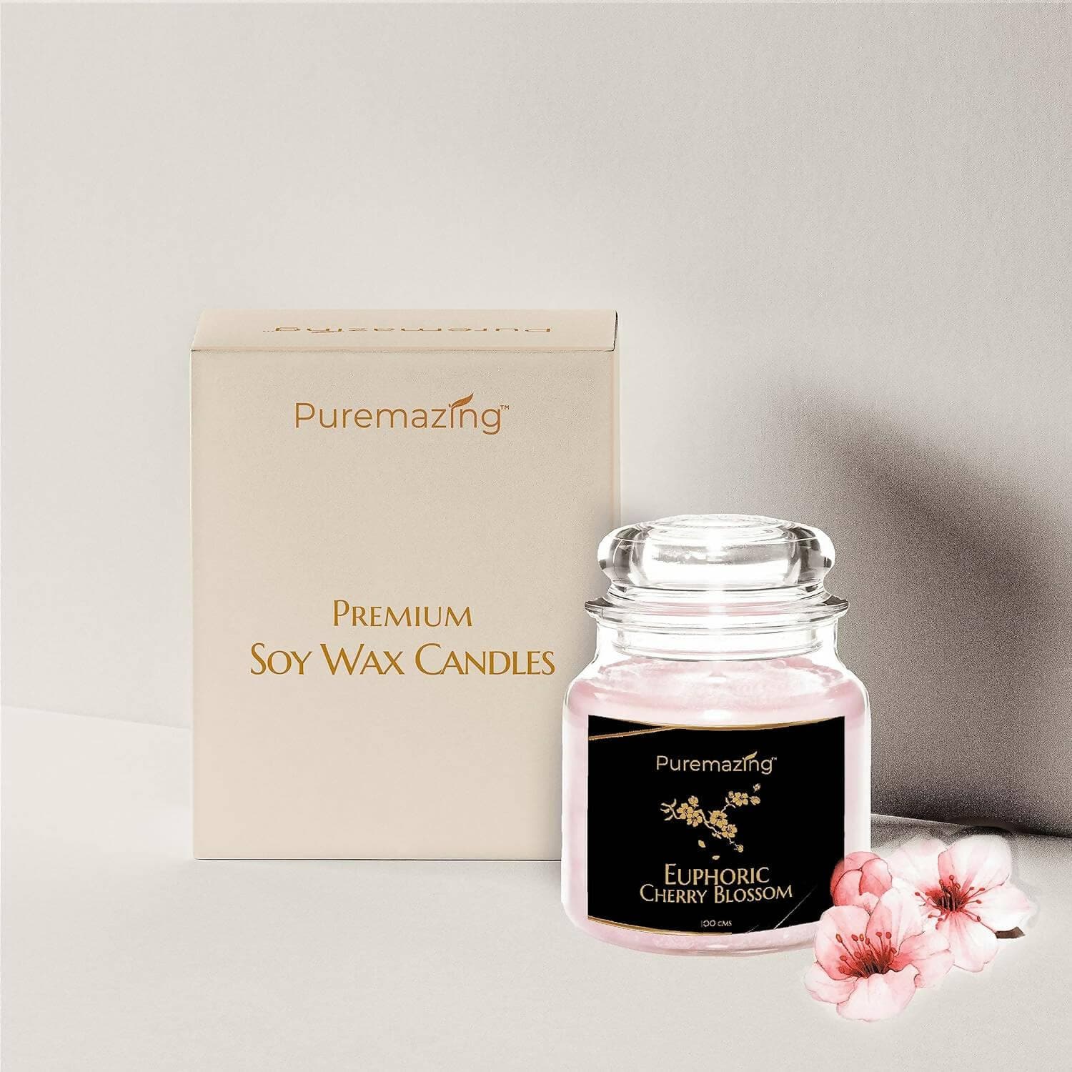 Puremazing Scented Soy Wax Candle | Cherry Blossom Fragrance for Aromatherapy, Home Decor, Gift Set| Votive jar with Certified Fragrance |Burn Time-Up to 30 Hours - HalfPe