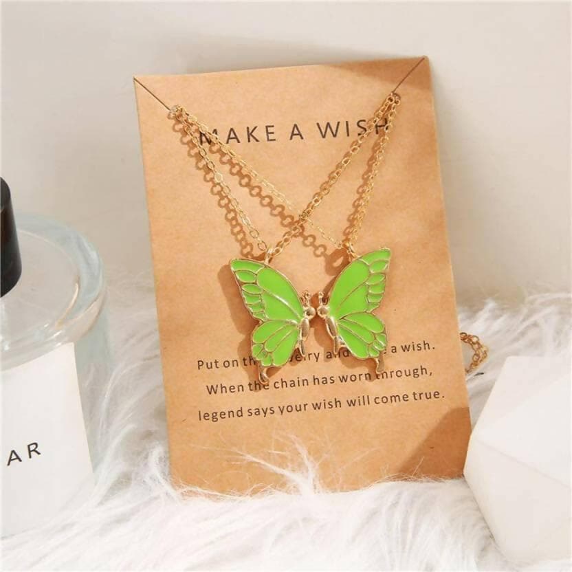 Pinapes Alloy Fashion Butterflies Necklace Daily Life Set of 2 (Green) - HalfPe