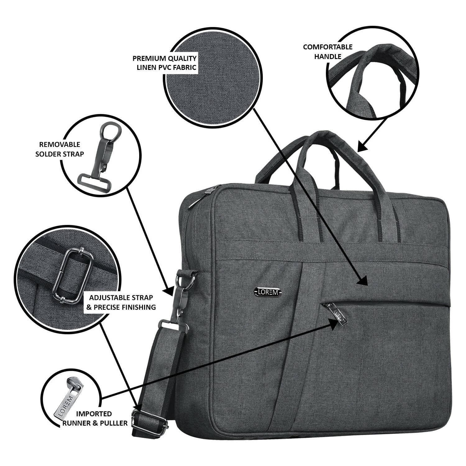 LOREM Grey Linen 10L Laptop Messenger Bag for Men & Women - HalfPe