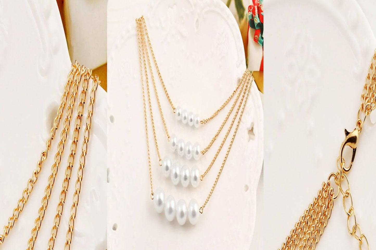 SENECIO American Style Four Layer Multi Strand Imitation Pearl Bead Rose Gold Plated Alloy Necklace - HalfPe