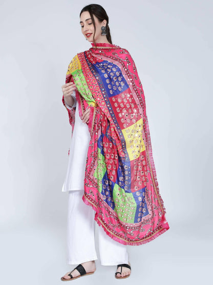 Chiffon Digital Print Pakistani Dupatta Multicolour with Heavy Mirror Work For Women - HalfPe