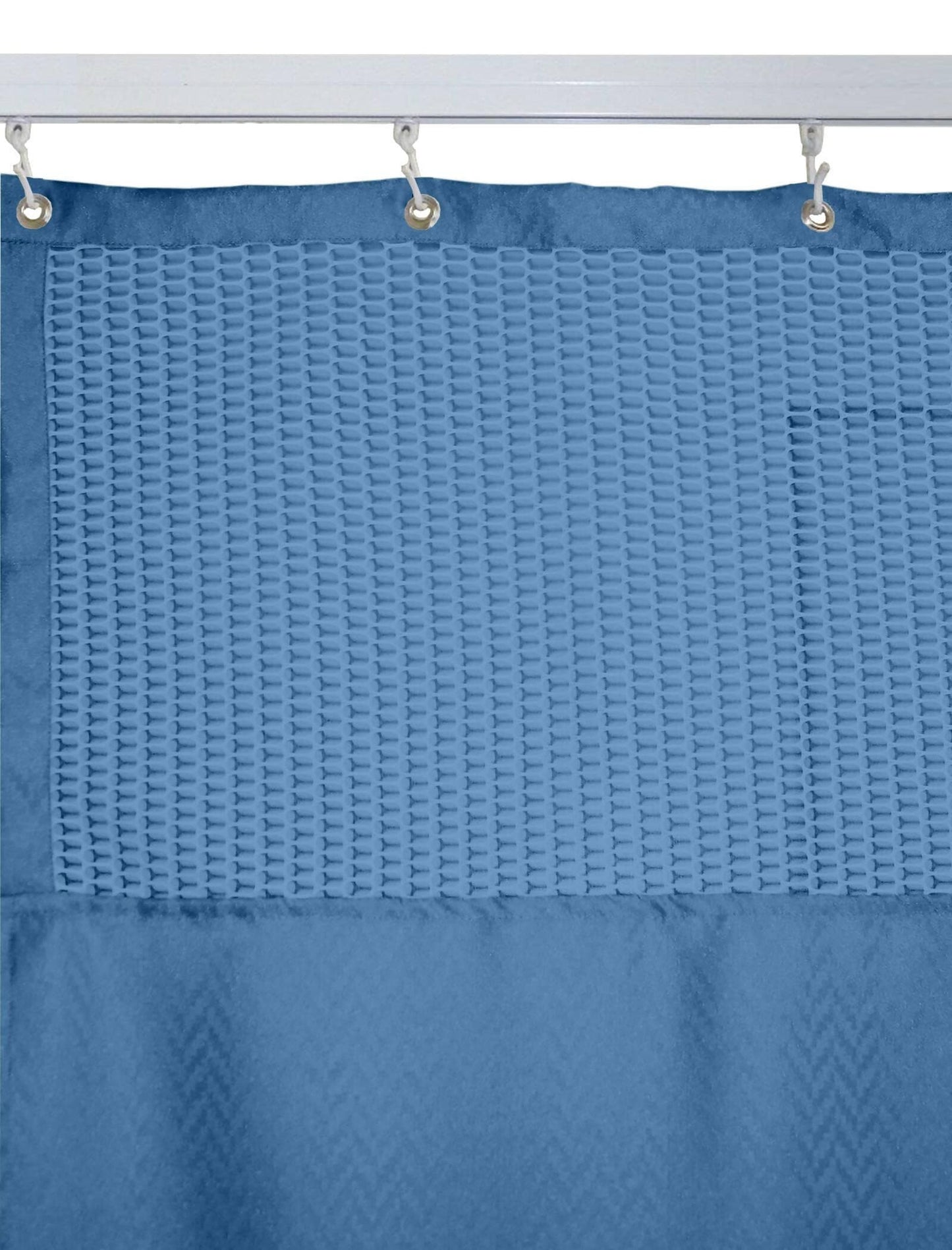 Hospital Partition Curtains, Clinic Curtains Size 4 FT W x 7 ft H, Channel Curtains with Net Fabric, 100% polyester 8 Rustfree Metal Eyelets 8 Plastic Hook, Dark Blue ZIG Zag Design, (4x7 FT) - HalfPe