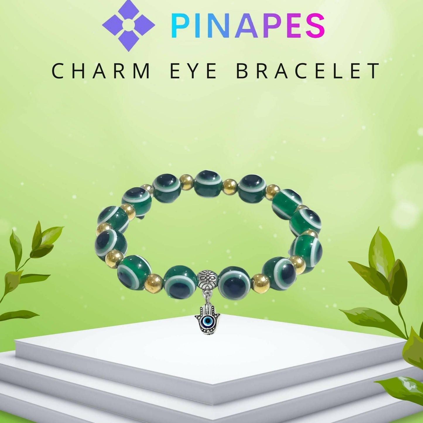 Pinapes Dark green Stylish Evil Eye Bracelet (Pack of 2) - HalfPe