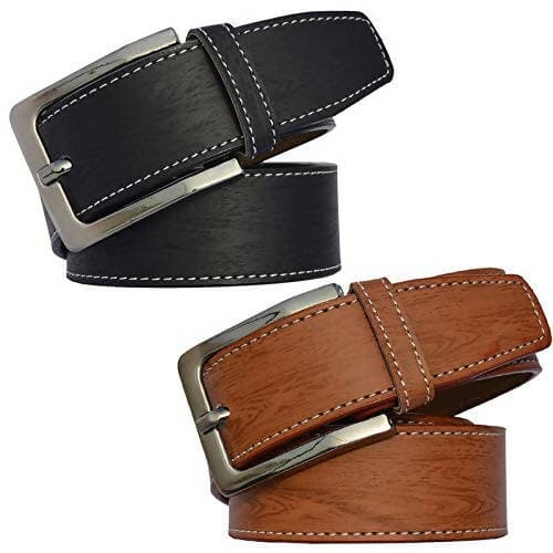 Men's Synthetic leather black and tan needle pin point buckle belts combo (Pack of 2) - HalfPe